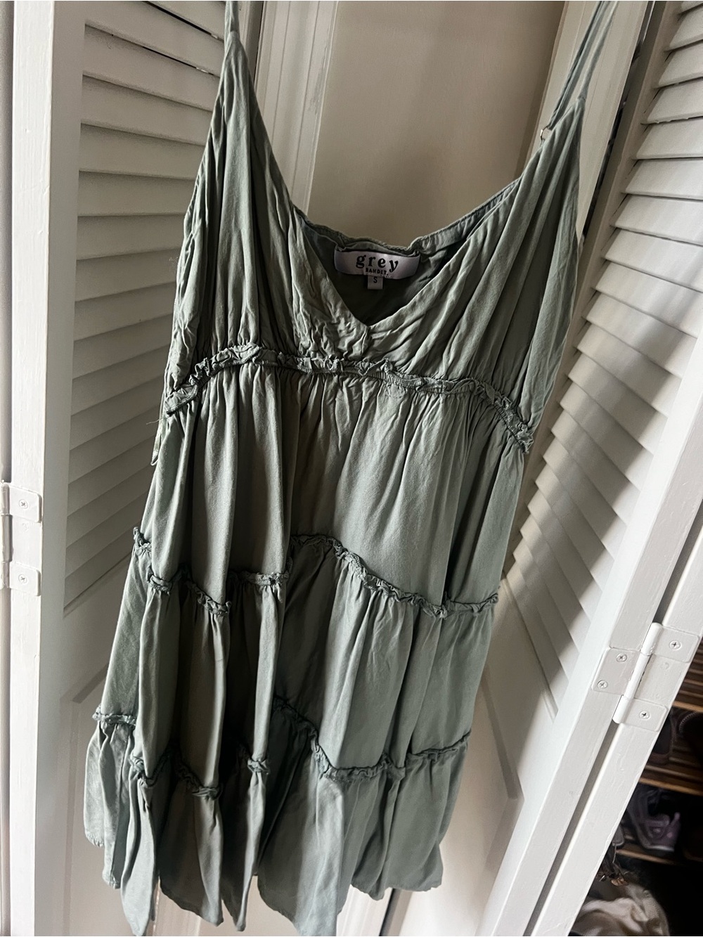 Grey Bandit Sage Green Tiered Spaghetti Strap Dress